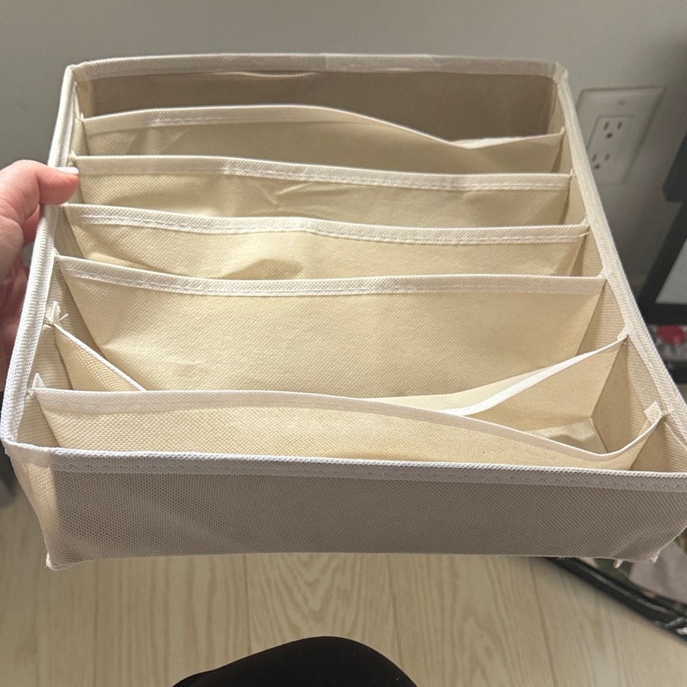 Cream Fabric Drawer Organizer with Multiple Compartments